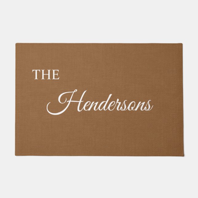 Tapete Matriz de porta de Sobrenome personalizada em bege (Frente)