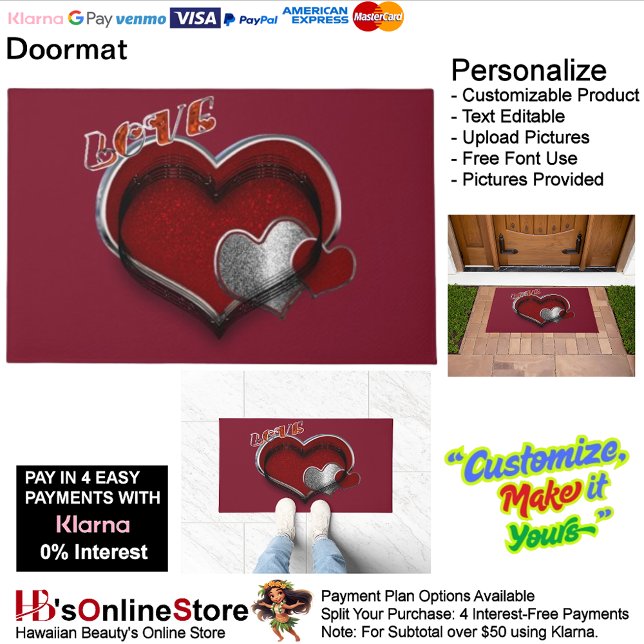 Tapete Matriz de porta mágica cardíaca com fundo de maroo (Heart Magic Door Mat with Maroon Background.)