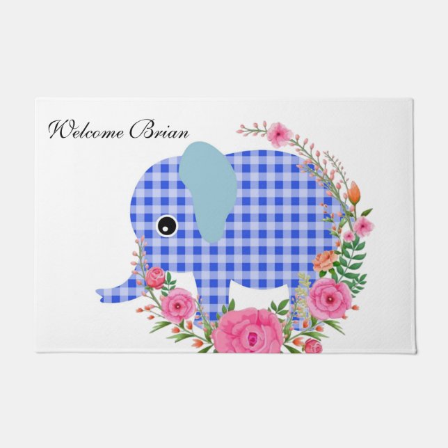 Tapete Matriz Floral Blue Elephant Door (Frente)