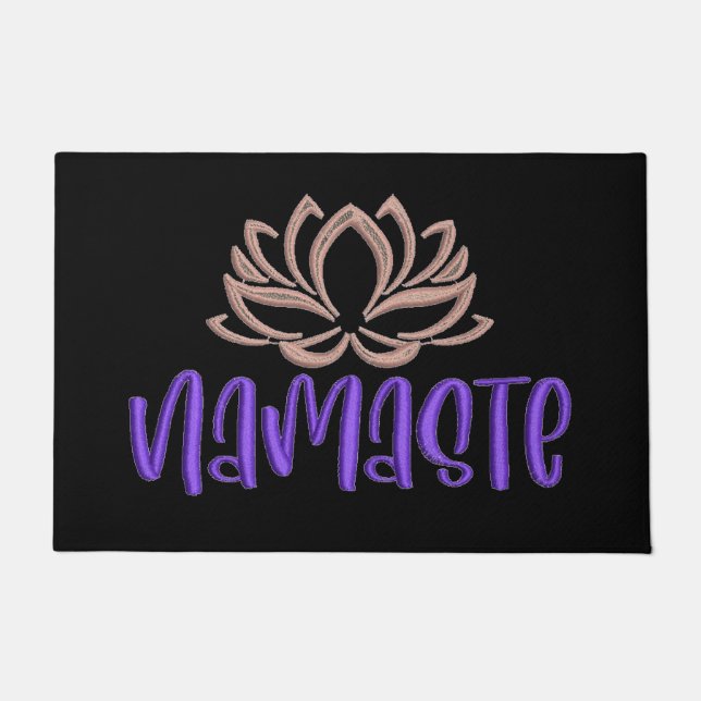 Tapete Meditação Namaste Zen Yoga Lotus Preto Roxo (Frente)