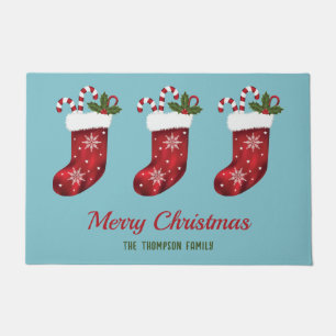 Tapete Meias de Natal Vermelhas em Azul com Texto Persona