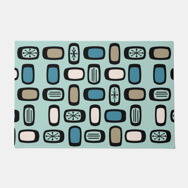 Tapete Meio século MCM Arredondado Retângulo Aquamarine (Frente)