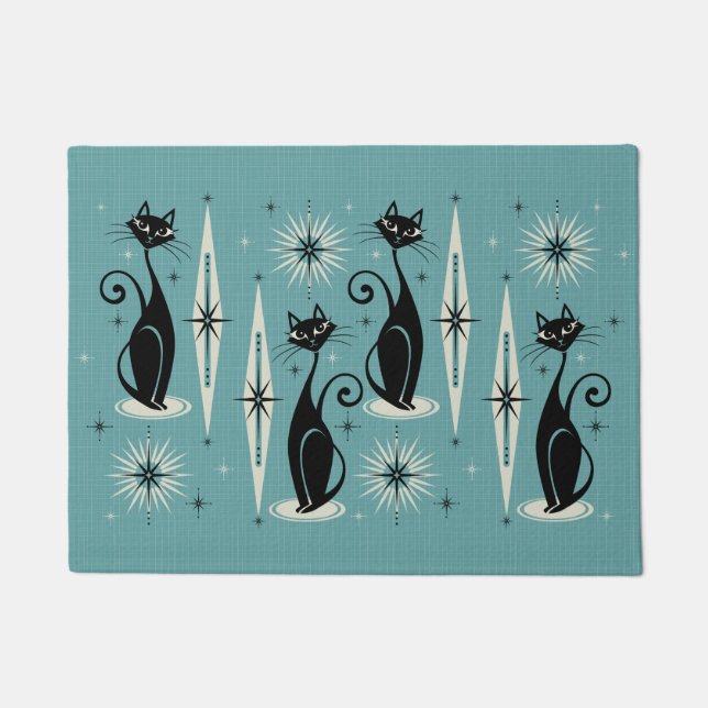 Tapete Meio século Meow Retro Atomic Cats - Azul (Frente)