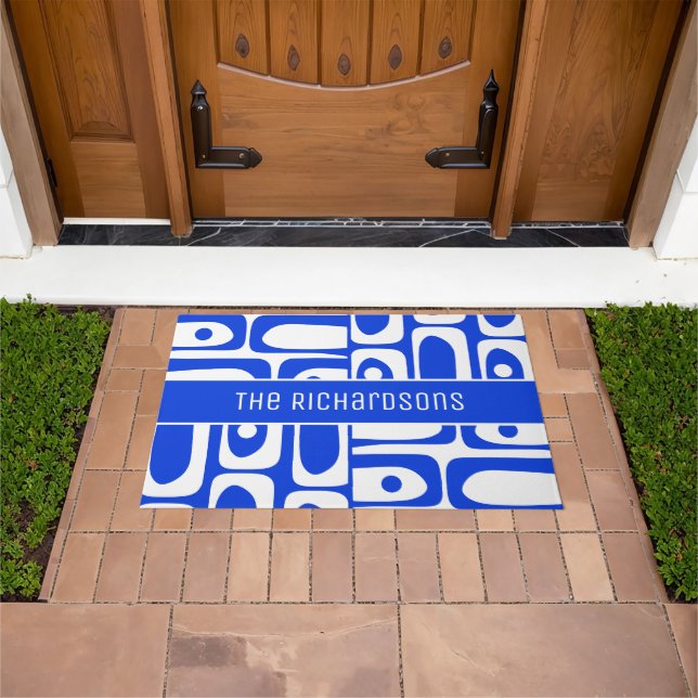 Tapete Meio século Moderno Azul e Branco Personalizado (Ar livre)