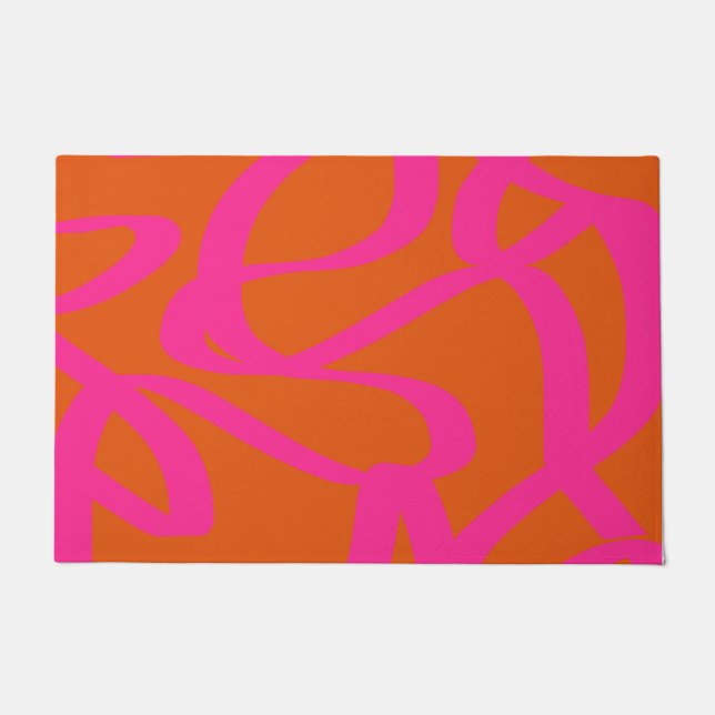 Tapete Meio século Moderno Linhas Abstrato Laranja E Rosa (Frente)
