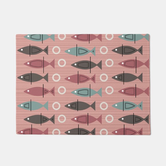 Tapete Meio século moderno padrão de peixe rosa (Frente)