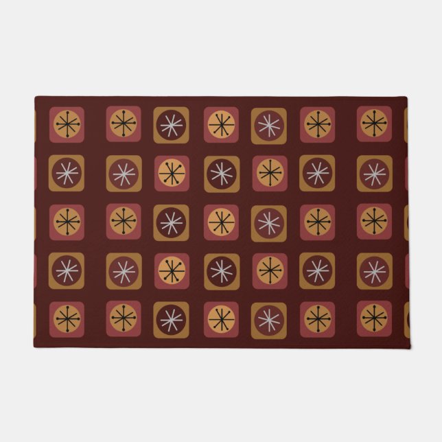Tapete Meio século Moderno Sputnik Squares Burgundy (Frente)