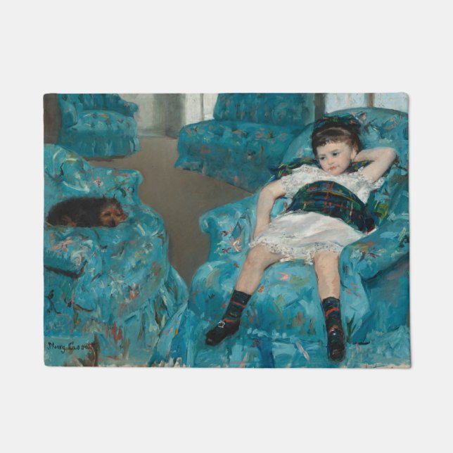 Tapete Menina em uma cadeira azul (por Mary Cassatt) (Frente)