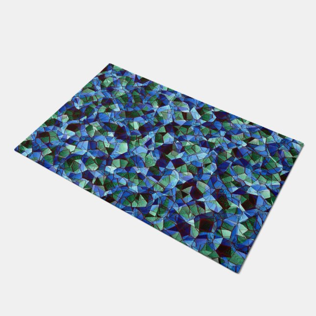 Tapete Mensagem de mosaico irregular verde e azul sobrepo (Inclinado)