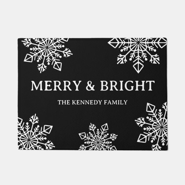 Tapete Merry And Bright Family Name Black White Snowflake (Frente)