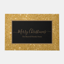 Merry Christmas black gold glitter name