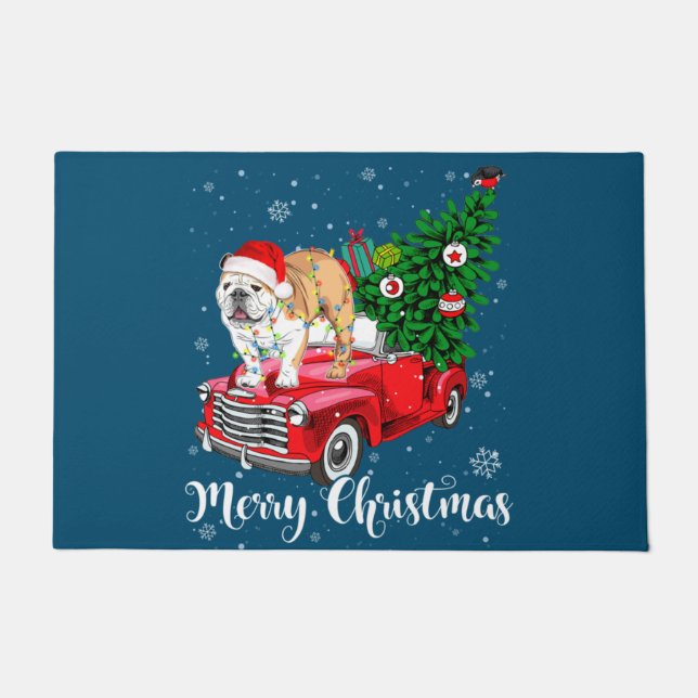 Tapete Merry Christmas English Bulldog Santa Red Truck Xm (Frente)