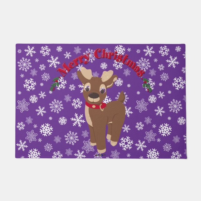 Tapete Merry Christmas Reindeer com flocos de neve (Frente)