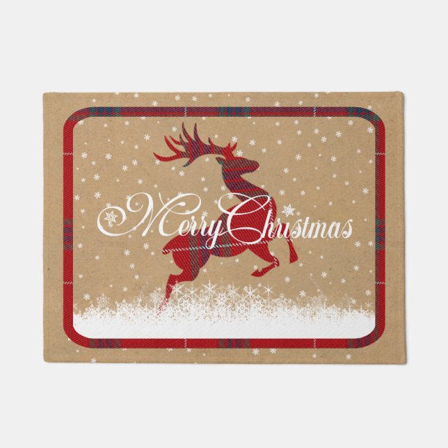 Tapete Merry Christmas Reindeer Tartan Red/Kraft ID590 (Frente)