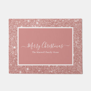 Tapete Merry Christmas rosa dourado nome da família glitt