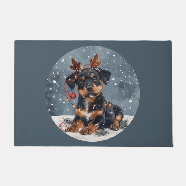 Tapete Merry Christmas Rottweiler Dog Reindeer (Frente)