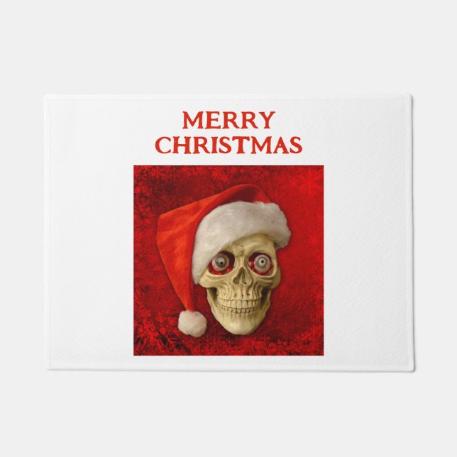 Tapete Merry Christmas. Skull wearing Santa hat (Frente)