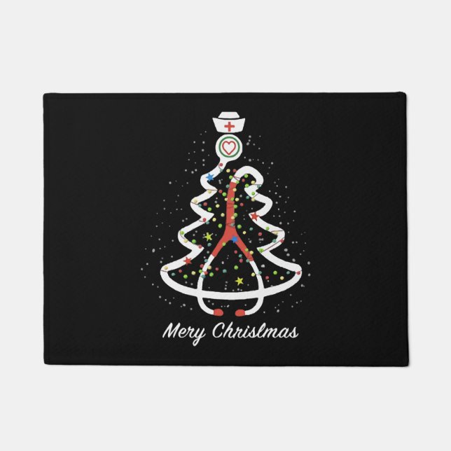 Tapete merry christmas stethoscope Pine Noel enfermeira (Frente)