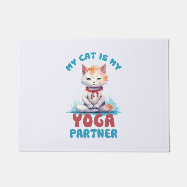 Tapete Meu Gato É Meu Parceiro Yoga - Adorável Gato Medit (Frente)