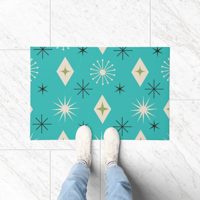 Tapete Mid Century Atomic Stars with diamonds on Teal  (Interior)