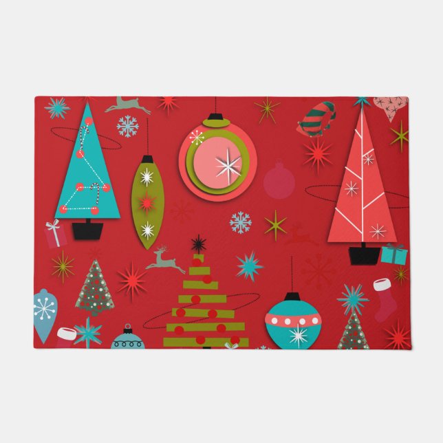 Tapete Mid-Century Modern Christmas Doormat Red (Frente)
