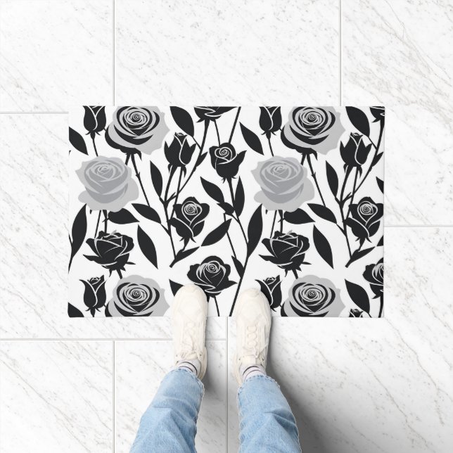 Tapete Minimalist Black Roses With Light Gray Stems  (Interior)