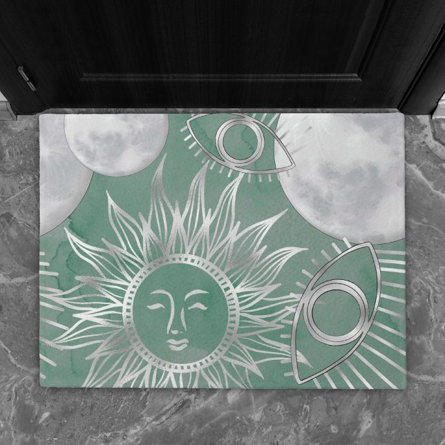 Tapete Mística Solar | Lua verde-poeirenta, cor-de-rosa,  (Criador carregado)