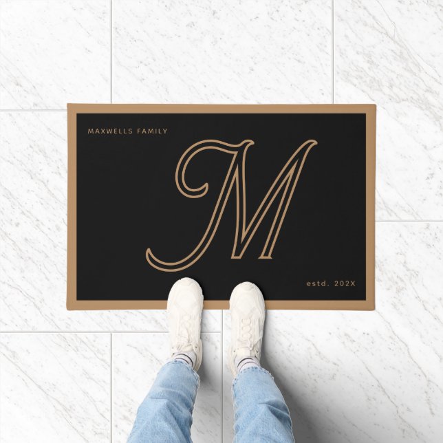 Tapete Modern Black Gold Monogram Script Family Name (Interior)