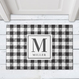Tapete Modern Farmhouse Preto Xadrez Búfalo Monogramado
