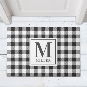 Tapete Modern Farmhouse Preto Xadrez Búfalo Monogramado