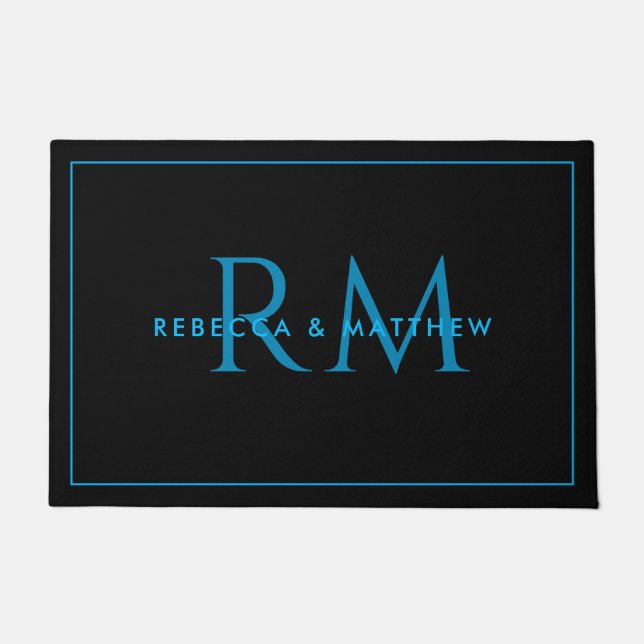 Tapete Modern Minimalist Blue Black Couple Monogram (Frente)