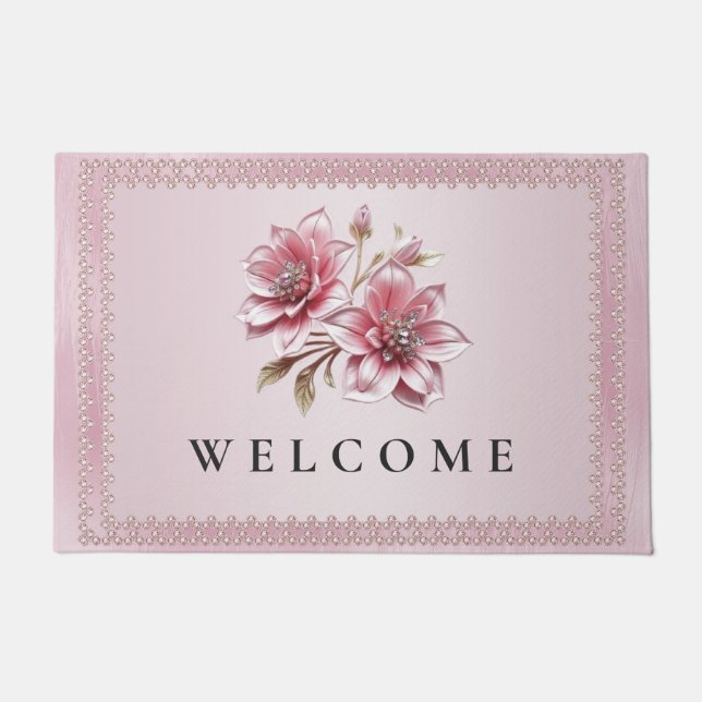 Tapete Modern Pink Flowers Doormat (Frente)
