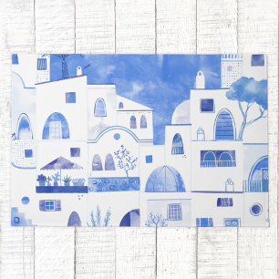 Tapete Modern Watercolor Santorini Ilha Grega