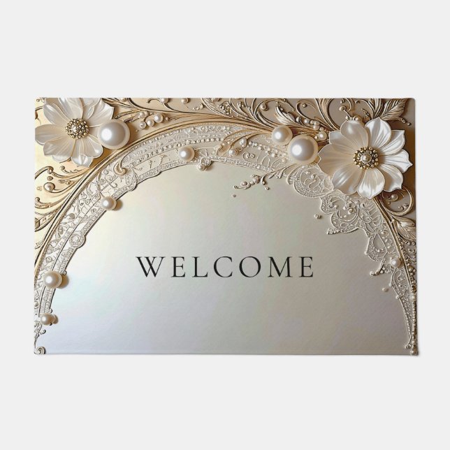 Tapete Modern White Flowers Pearls Doormat (Frente)
