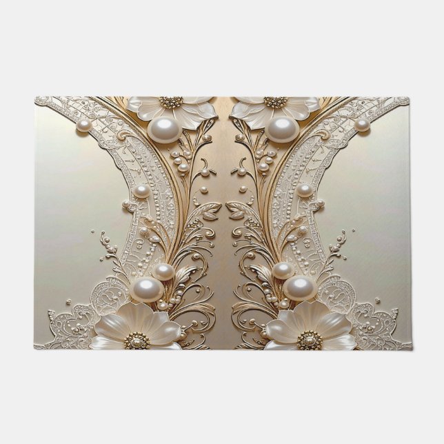 Tapete Modern White Flowers Pearls Doormat (Frente)