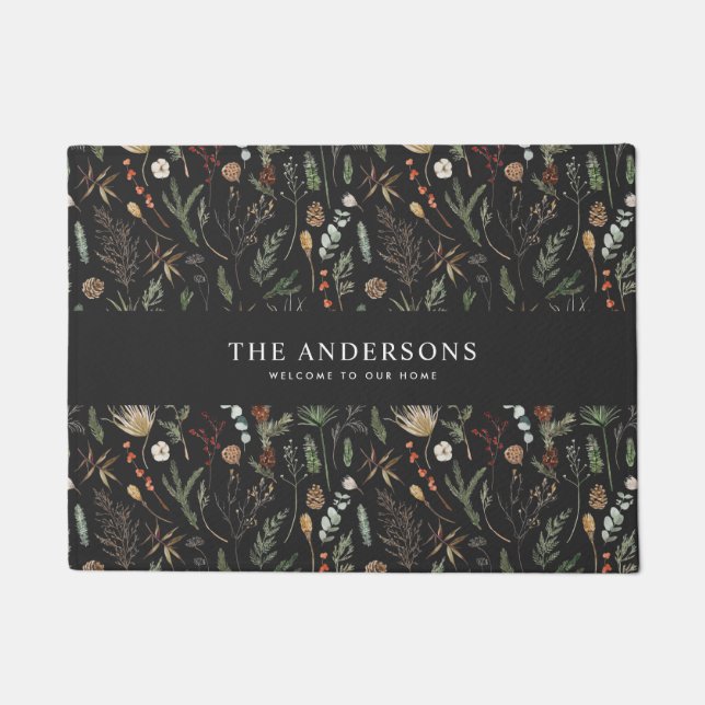 Tapete moderno botânico negro, elegante contemporâneo (Frente)