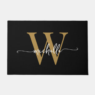 Tapete Moderno Nome Monograma Elegante Preto Dourado Scri