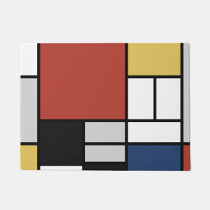 Tapete Mondrian Painting Red Plane Yellow Black Cinza Blu