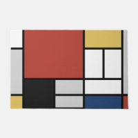 Mondrian Painting Red Plane Yellow Black Cinza Blu
