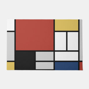 Tapete Mondrian Painting Red Plane Yellow Black Cinza Blu