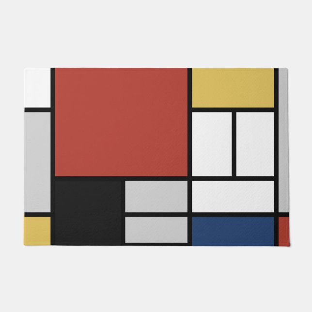 Tapete Mondrian Painting Red Plane Yellow Black Cinza Blu (Frente)