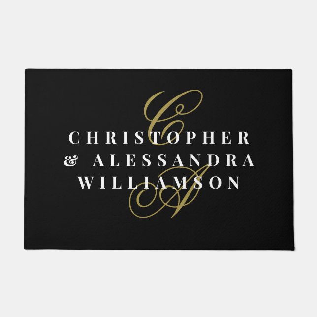 Tapete Monogram Couple Names Black Gold White Minimalist  (Frente)
