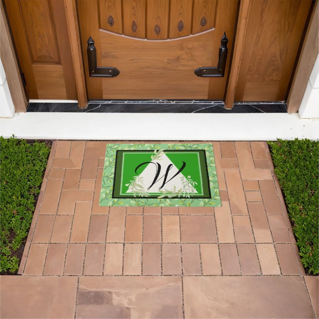 Tapete Monogram Elegant Green Leaves Doormat (Ar livre)