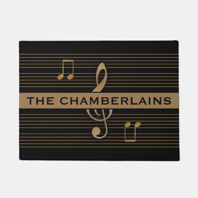 Tapete Monogram Faux Gold Treble Clef and Notes on BLACK (Frente)