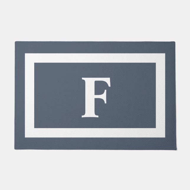 Tapete Monograma Branco Azul Mínimo Moderno (Frente)