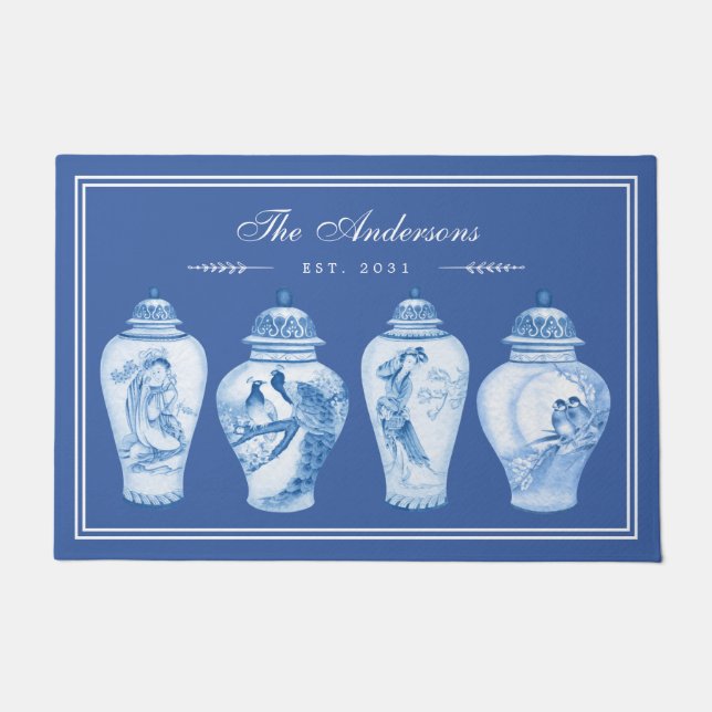 Tapete Monograma da família Delft Blue Chinoiserie Ginger (Frente)