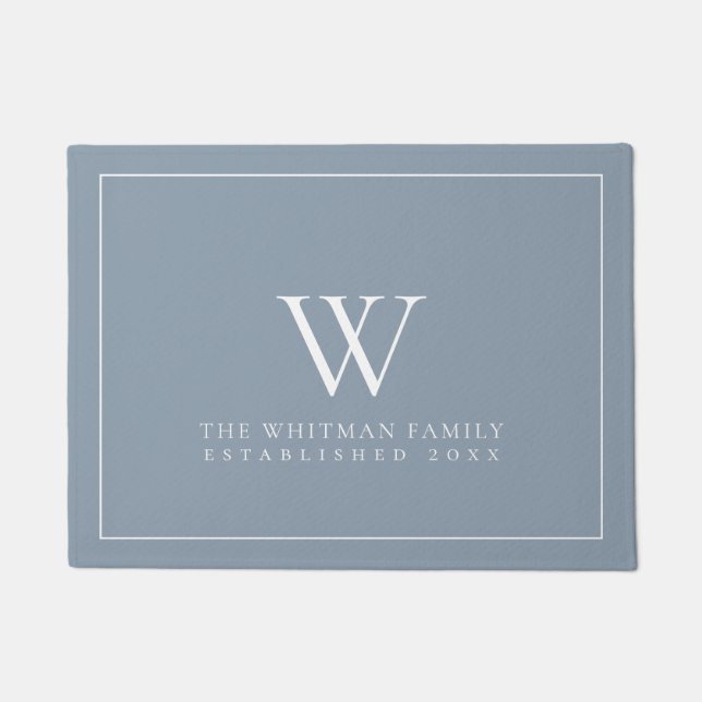 Tapete Monograma da família Doormat Azul Moderno Dusty (Frente)