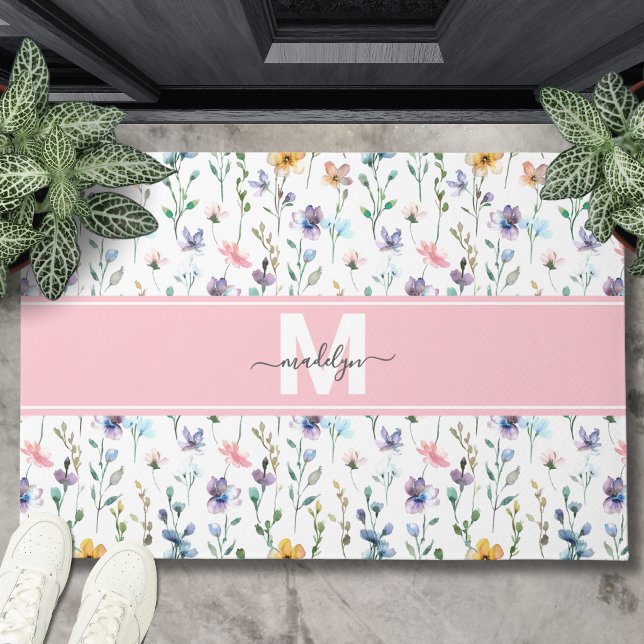 Tapete Monograma de Flor Silvestre (Wildflower Monogram Doormat)