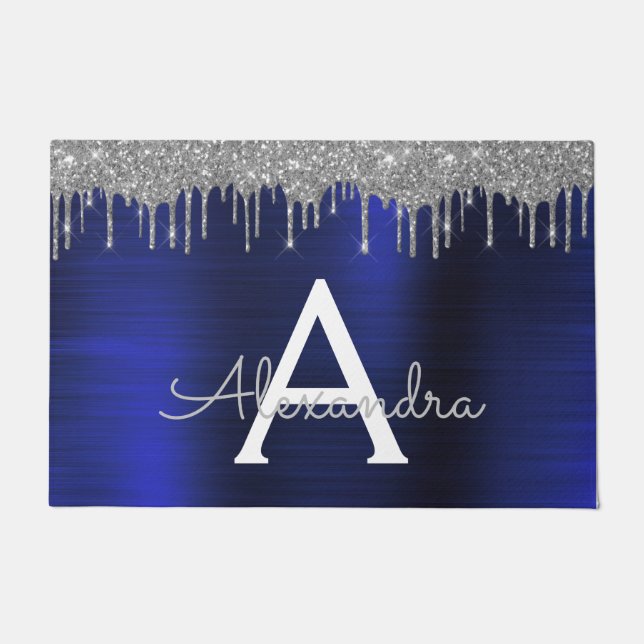 Tapete Monograma de metal com Marinho de prata azul com b (Frente)