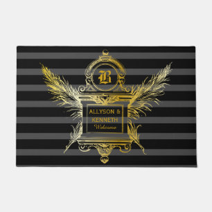 Tapete Monograma de Quadro Dourado Clássico de Penas de Q
